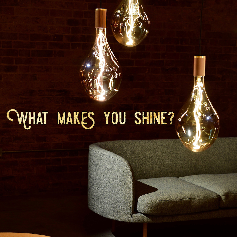 Light bulbs shining with the text What Makes You Shine?